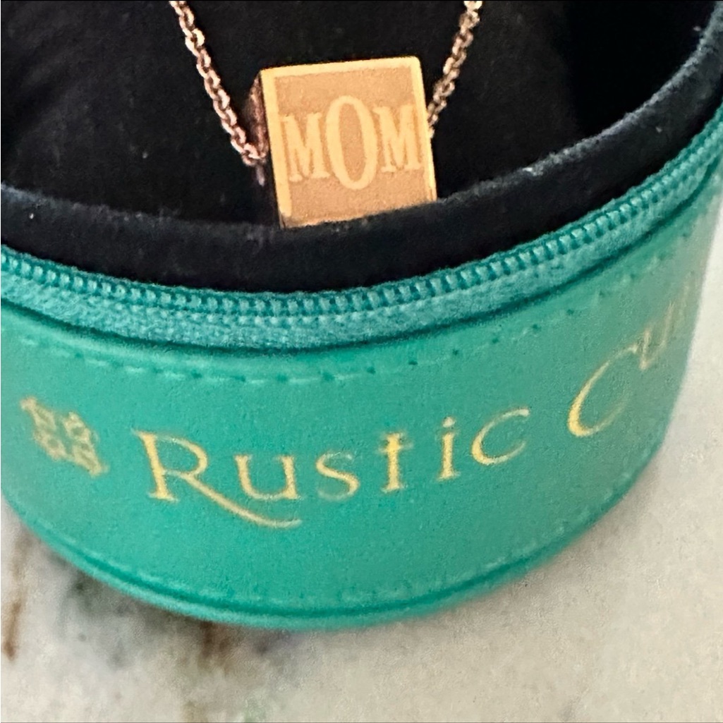Rose Gold Rustic Cuff Mom Logo Cube Necklace With Travel Case 17$